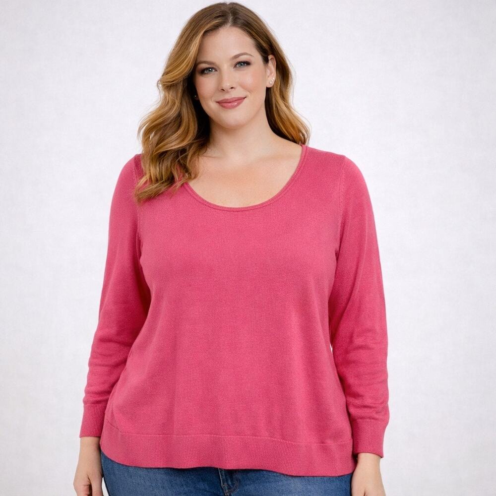 Lane Bryant Sweater Women's 14/16 Pink Knit Long Sleeve Scoop Neck Pullover Top